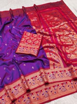 New Banarasi Purple Silk Saree and Unique Blouse
