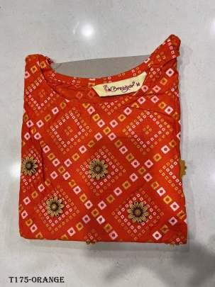 New Bandhani Print Orange Pure Rayon Kurti