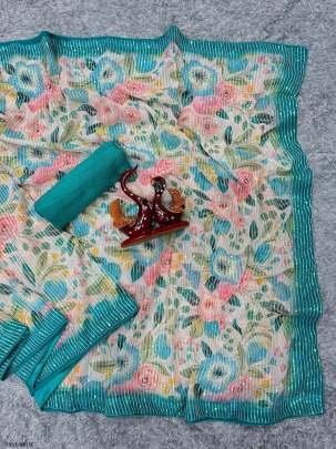 New Banglory White Georgette Sequence Work Saree