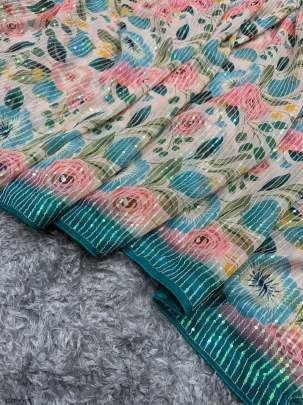 New Banglory White Georgette Sequence Work Saree