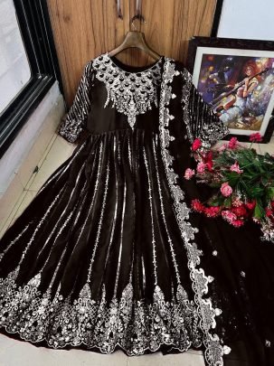New Black Embroidered Anarkali Gown