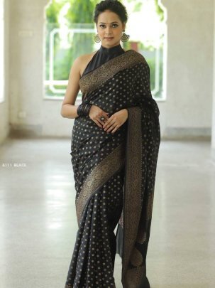 New Black Rich Silk Saree For Weddings