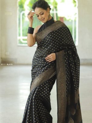 New Black Rich Silk Saree For Weddings