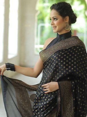 New Black Rich Silk Saree For Weddings