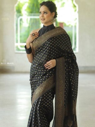 New Black Rich Silk Saree For Weddings