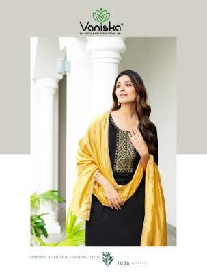New Black Roman Silk Batali Kurti Pant Set With Embroidery Work