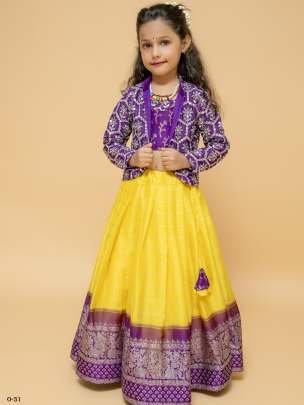 New Chinon Silk Kids Purple Lehenga Blouse With Koti