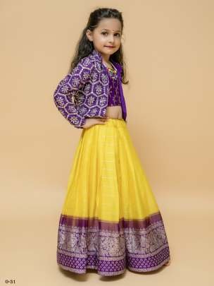 New Chinon Silk Kids Purple Lehenga Blouse With Koti