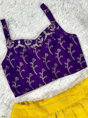 New Chinon Silk Kids Purple Lehenga Blouse With Koti