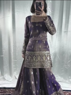 Designer Lavender Pure Cinon Sharara Set
