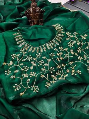 New Design Bottle Green Chiffon Silk Saree