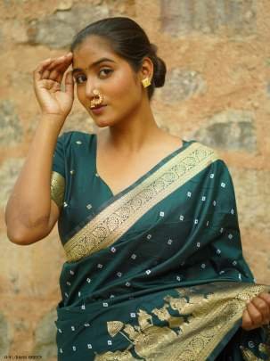 New Design Dark Green Bandhani Saree