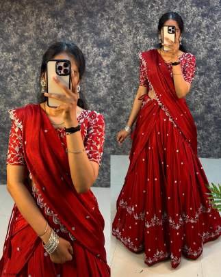 New Design Maroon Chinon Lehenga