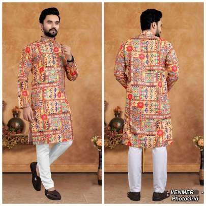 New Design Orange Cotton Kurta Pyjama