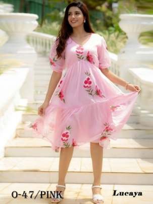 New Digital Printed Lining Pink Short Dress