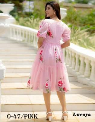 New Digital Printed Lining Pink Short Dress