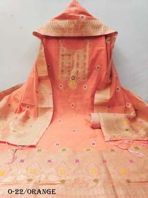 New Designer Chanderi Banarasi Silk Orange Unstitch Salwar Suit