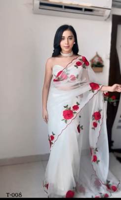 New Design Red Colour Soft Silk Ready To Wear Saree With Embroidery Work