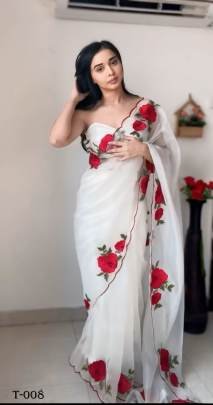 New Design Red Colour Soft Silk Ready To Wear Saree With Embroidery Work