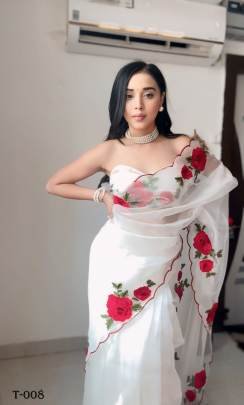 New Design Red Colour Soft Silk Ready To Wear Saree With Embroidery Work