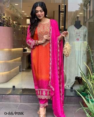 New Designer Embroidered Pink Kurti Pant Set