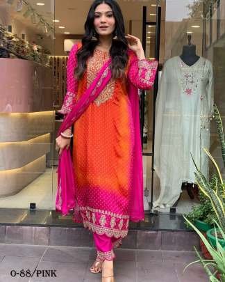 New Designer Embroidered Pink Kurti Pant Set