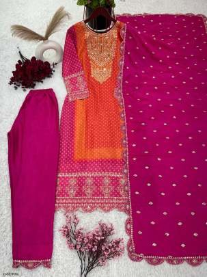 New Designer Embroidered Pink Kurti Pant Set