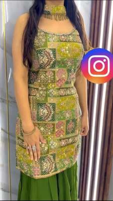 New Designer Fully Stitched Green Fancy Sharara Suit