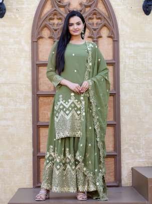 New Designer Georgette Sharara Suit With Sequence Embroidered Work