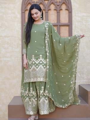 New Designer Georgette Sharara Suit With Sequence Embroidered Work