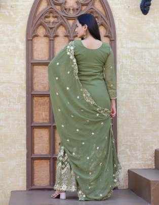 New Designer Georgette Sharara Suit With Sequence Embroidered Work