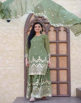 New Designer Georgette Sharara Suit With Sequence Embroidered Work