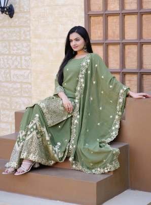 New Designer Georgette Sharara Suit With Sequence Embroidered Work