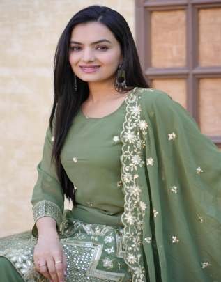 New Designer Georgette Sharara Suit With Sequence Embroidered Work