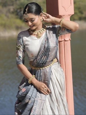 New Designer Grey Kalamkari Print Lehenga Set