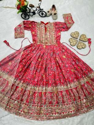 New Designer Heavy Chinon Silk Red Gown With Digital Print work