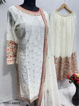 New Designer Pakishtani Georgette White Palazzo Suit Set