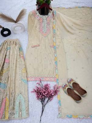 New Designer Party Wear Cream Sharara Suit Set