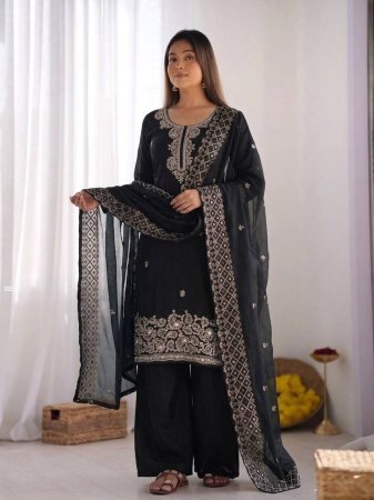 New Designer Party Wear Plazzo Suit Set With Dupatta