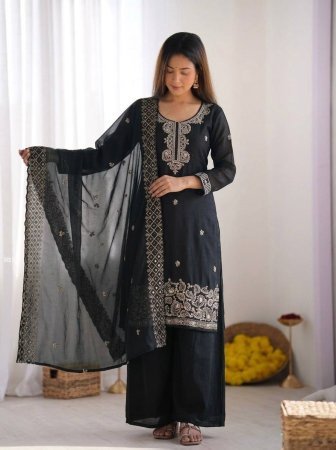 New Designer Party Wear Plazzo Suit Set With Dupatta