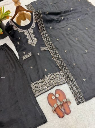 New Designer Party Wear Plazzo Suit Set With Dupatta