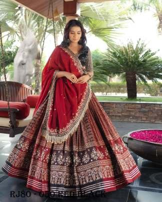 New Designer Red Black Muslin Cotton With Gota Patti Lace Navratri Special Lehenga Choli