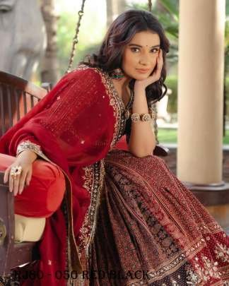 New Designer Red Black Muslin Cotton With Gota Patti Lace Navratri Special Lehenga Choli