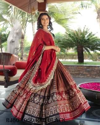 New Designer Red Black Muslin Cotton With Gota Patti Lace Navratri Special Lehenga Choli