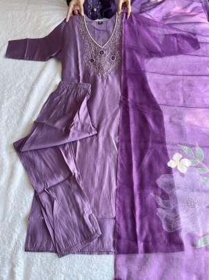 New Designers Purple Kurti Pant Dupatta Set