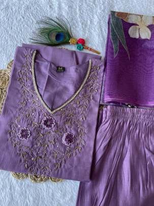 New Designers Purple Kurti Pant Dupatta Set
