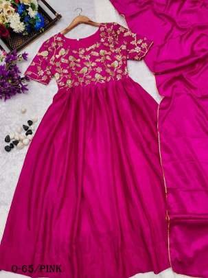 New Embroidered Anarkali Pink Gown