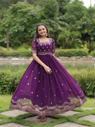 New Embroidery Zari Sequins Work Purple Gowns