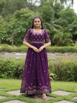 New Embroidery Zari Sequins Work Purple Gowns