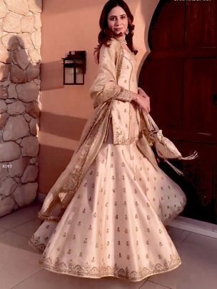 New Etinic Wear Cream Ready To Wear Sharara Set